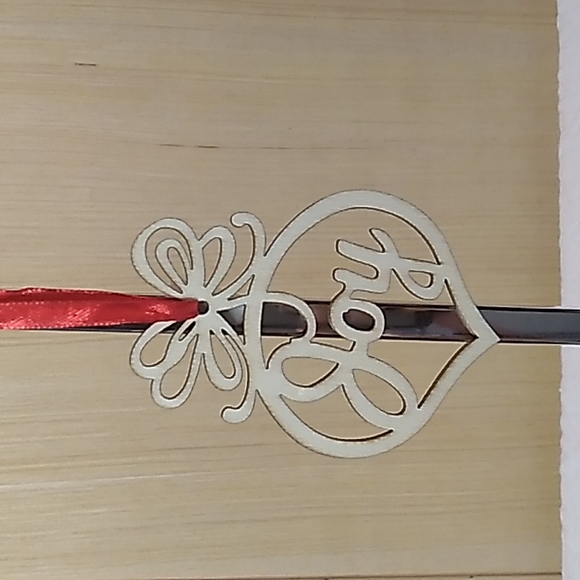 Joy Bememo Wooden Christmas Ornament 3.82 x 2.83 x 0.12 inches w Red ribbon - Picture 2 of 5